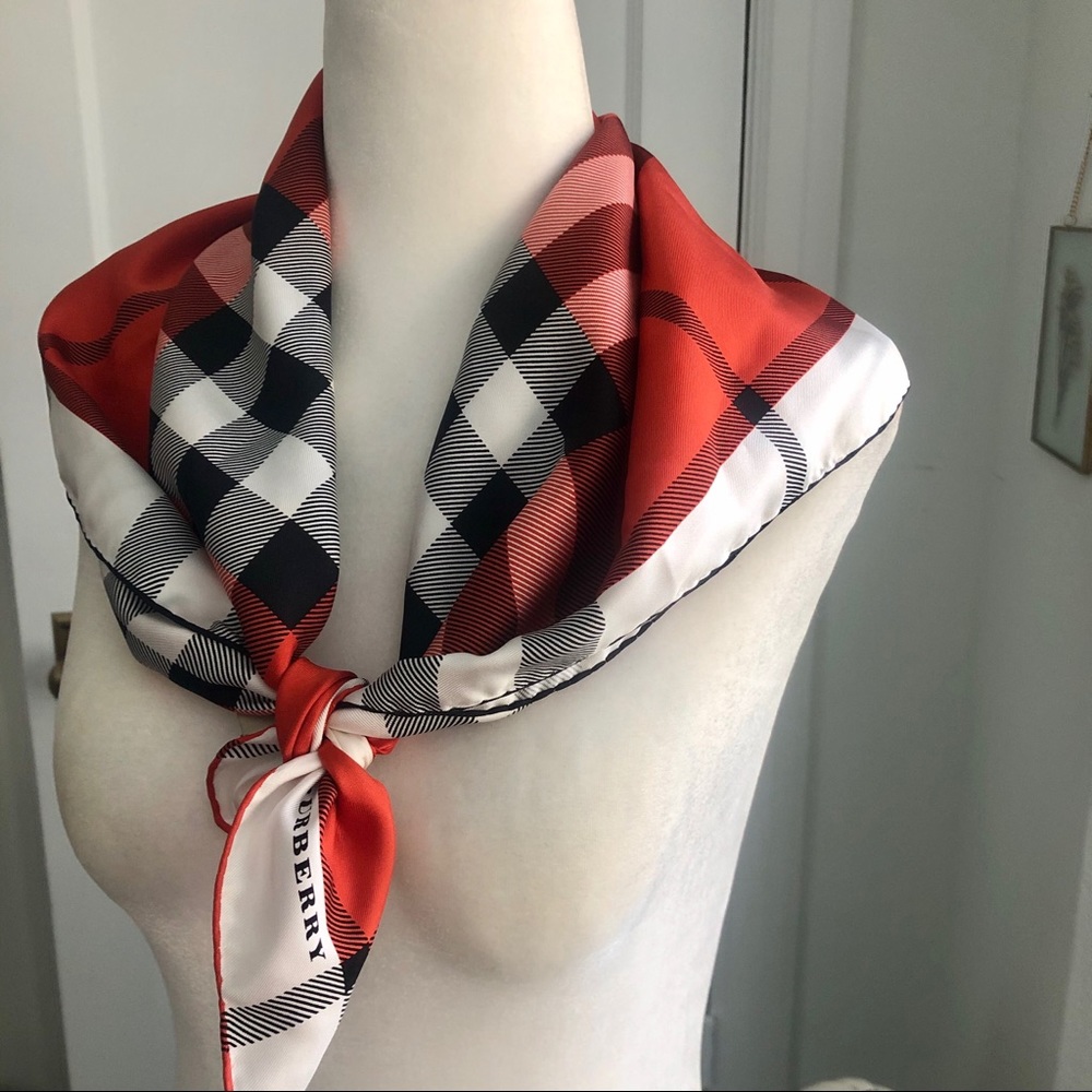Burberry Silk Orange Check Scarf - Picture 3 of 9